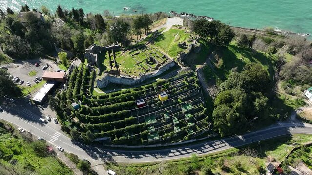 Aerial view of medieval fortress of Petra. The archaeological excavations in Tsikhisdziri. Georgia 2024