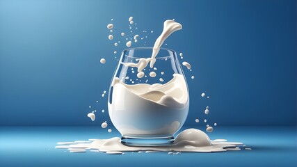 An illustration of fresh milk being poured into glasses over a gradient blue background