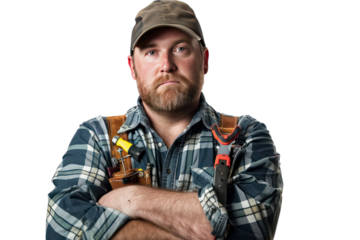 Technician wears work clothes, uniform
isolated on white background.