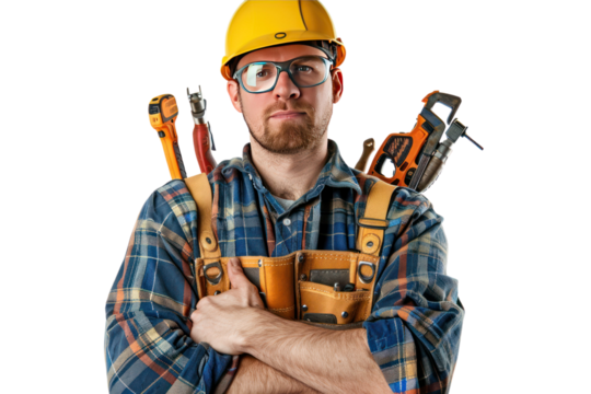 Technician wears work clothes, uniform
isolated on white background.