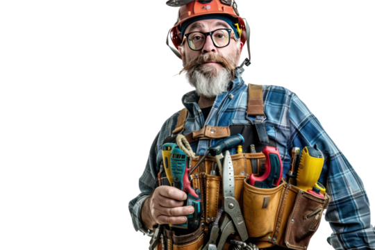Technician wears work clothes, uniform
isolated on white background.