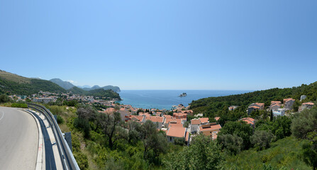 Panoramic view of Petrovac na Moru location, Montenegro.