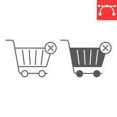 Remove from cart line and glyph icon, e-commerce and shopping, delete in cart vector icon, vector graphics, editable stroke outline sign, eps 10.