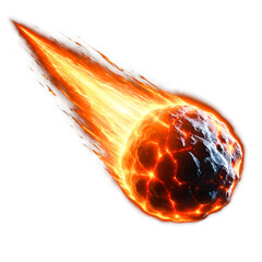 Fototapeta premium A glowing meteor with a tail of red-hot flames, isolated background, transparent PNG