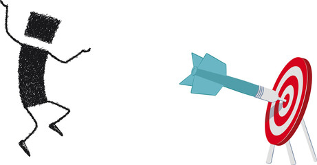 Diana, stick figure. A stick figure jumps for joy: he has hit the bull’s-eye!