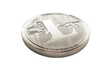 Silver Litecoin Cryptocurrency Coin - Isolated on White Transparent Background, PNG
