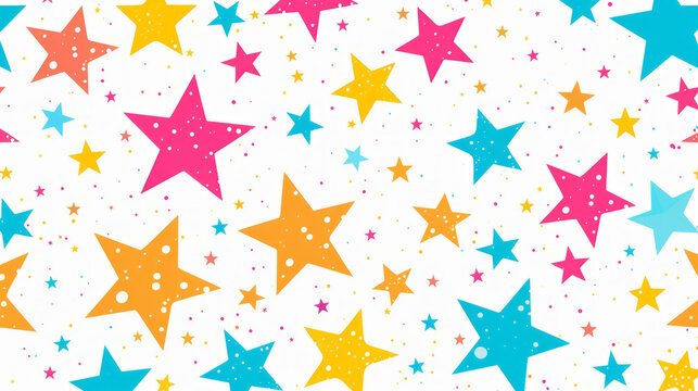 Colorful stars on white seamless pattern, for gift packing paper, web banner background