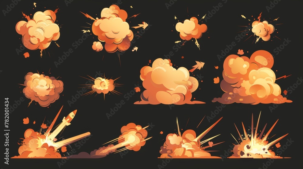 Aufkleber an animation sprite sheet of a bomb explosion sequence. modern 2d cartoon illustration of dynamite b