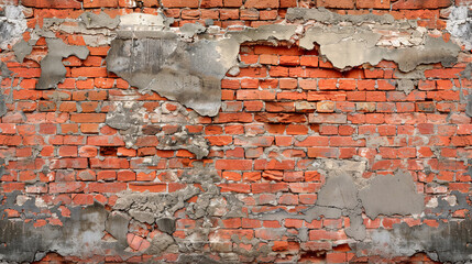 Old brick wall torn, damaged red wall texture and background