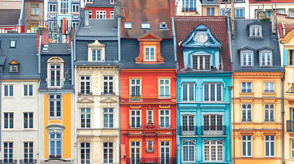 Fototapeta premium Rows of colorful renaissance facades of European residential houses, city texture background