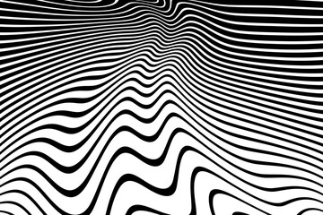 Wavy Lines Op Art Pattern with 3D Illusion Effect. Abstract Black and White Texture.  - 782003058