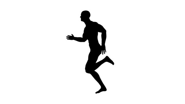 3D Render :  a silhouette male character is running  on the white background with 360 degrees view
