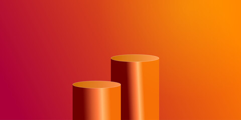 Orange podium 3d rendering 2 shape position on orange gradient color background