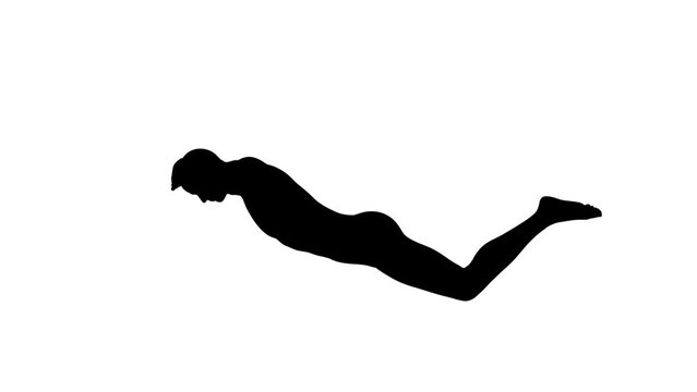 3D Render :  a silhouette male character perform butterfly style swimming  with white background, side view
