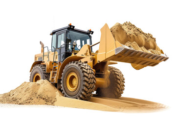 Fototapeta premium Tractor, scooping sand, scooping soil isolated on white background