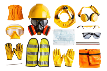 Safety equipment and tools group
isolated on white background