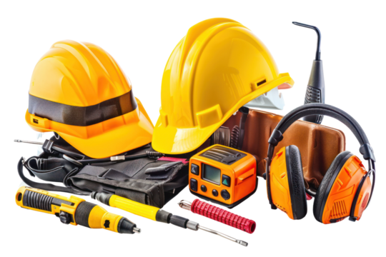 Safety equipment and tools group
isolated on white background