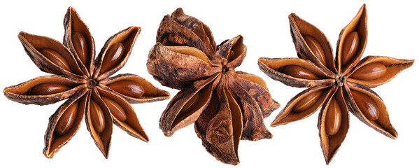 Anise stars isolated on white background. With clipping path.