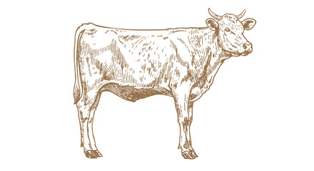Cow, bull, beef. Vintage retro print, black white cow, bull, beef sketch ink pencil drawing, engrave old school. Sketch artwork silhouette cow bull. Side view profile beef bull. Vector Illustration - 782006023