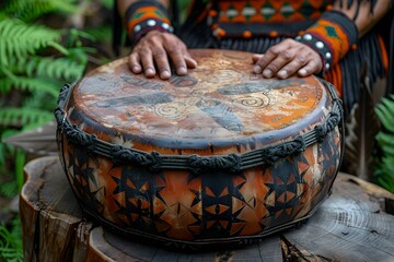 Fototapeta premium Tribal Drum: Embrace Native American Heritage. Concept Native American Heritage, Drumming Traditions, Cultural Connection