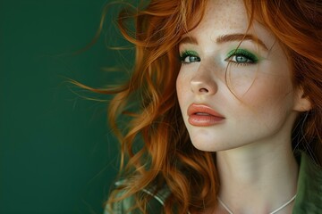 Elegant Redhead Embracing St. Patrick's Spirit. Concept St, Patrick's Day, Redhead Portrait, Elegant Style, Festive Outfit, Embracing Tradition