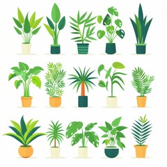 Fototapeta na wymiar Palm Houseplants Pot Plant Icon Set, Palm Plant Flat Design, Abstract Palm Symbol, Simple Pot Plant