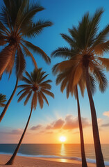Fototapeta na wymiar Silhouette of palm trees Beautiful sunset on the tropical sea beach background for travel in holiday relax time,