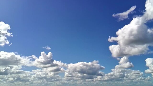 Drone capturing a beautiful blue sky with clouds, rotating effect, for background, texture
