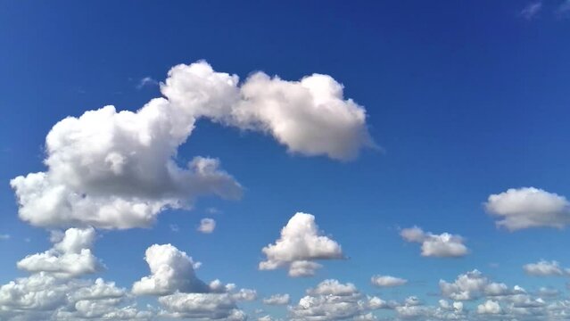 Drone capturing a beautiful blue sky with clouds, rotating effect, for background, texture