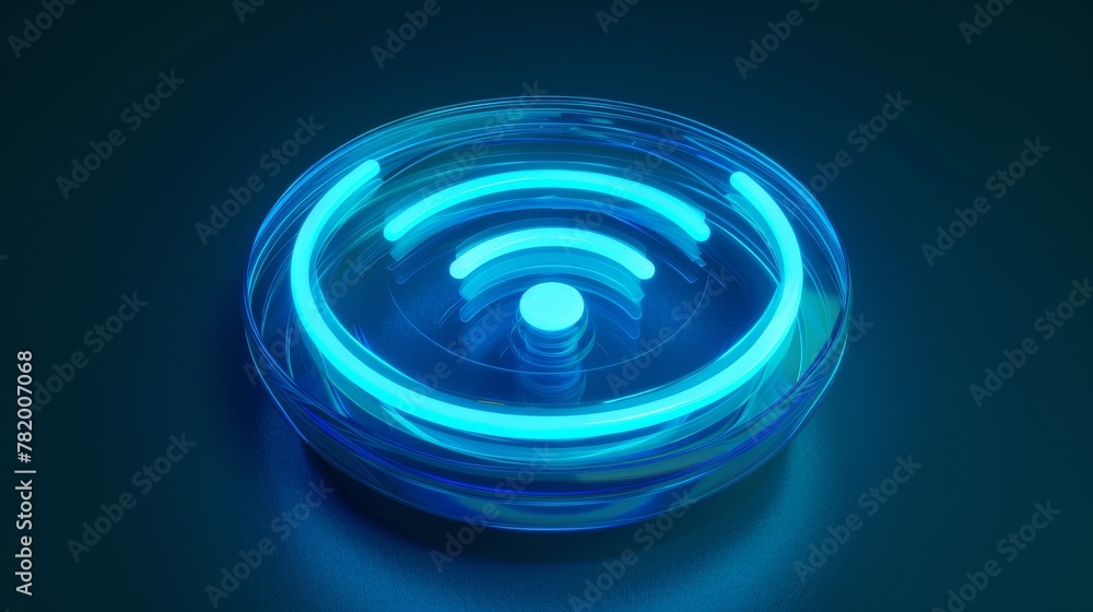 Aufkleber a 3d wifi wave light effect. transparent neon circle symbol representing wireless monitoring and pro