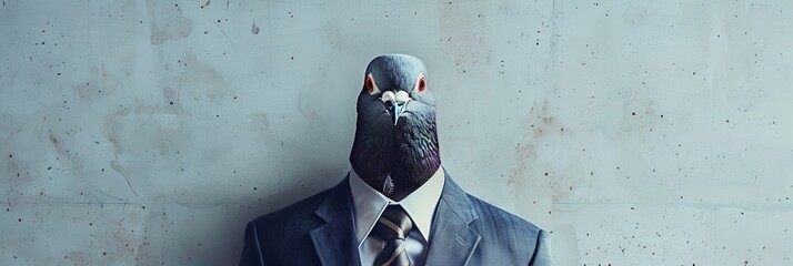 Pigeon in a Business Suit, Animal Businessman, City Bird Boss, Dove Headed Man in a Business Suit - obrazy, fototapety, plakaty