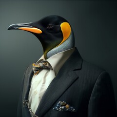 Pinguin in a Business Suit, Animal Businessman, Nord Bird Boss, Pinguin Headed Man - obrazy, fototapety, plakaty