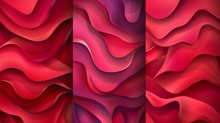Modern banner set with smooth shiny waves of red