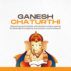 Fototapeta premium Illustration of Lord Ganesha, celebrating Ganesh Chaturthi, a Hindu festival marking the birth of Lord Ganesha, the remover of obstacles