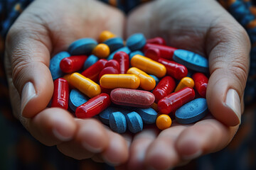 Multi-colored pills in the palms - 782008090