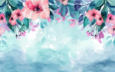 A watercolor painting of flowers with a blue background