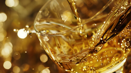 Golden Elixir: Macro Shot of Tequila Cascading into Glass