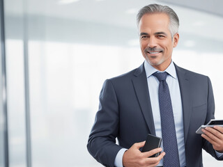 Fototapeta premium Middle aged business man ceo executive in a suit, Generative ai
