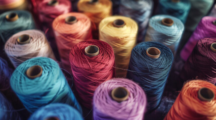 Vivid Weavings: Rainbow Threads on Fabric Background