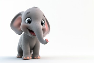 Cute laughing elephant, in animated 3d cartoon style, with big eyes, smiling, with a happy expression on his face