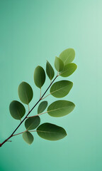 green leaves on blue background