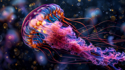 Colorful jellyfish underwater.