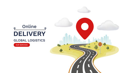 Online Delivery Global logistics, road to destination. Vector illustration 
