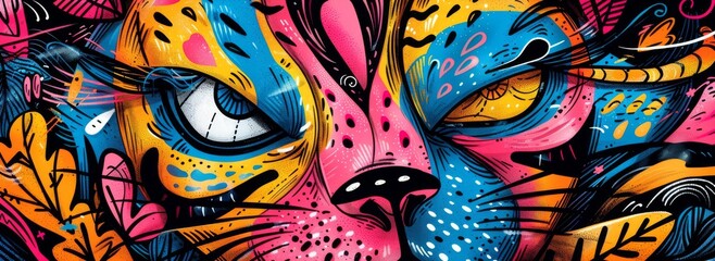 Vibrant cat graffiti colorful background