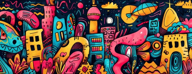 Vibrant City graffiti colorful background