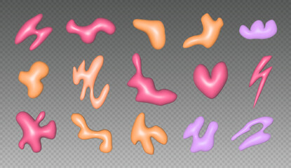 Inflated shapes, abstract 3d doodles, cute plastic elements. Set of colorful fluid objects. Vector illustration.