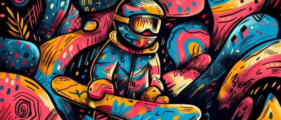 Vibrant snowboarder graffiti colorful background