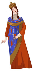 Byzantine woman wearing traditional clothes dress