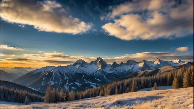 Golden hour light graces a rugged mountain range. Generative AI Video. ProRes LT 59.94 FPS is available in 4K 16:9.