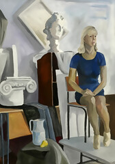 woman with sculptures 